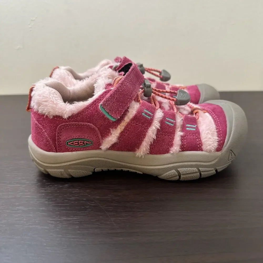 KEEN Newport H2 Pink/Gray Suede Faux Fur Lined Hook & Loop Sneakers US 1 Kids